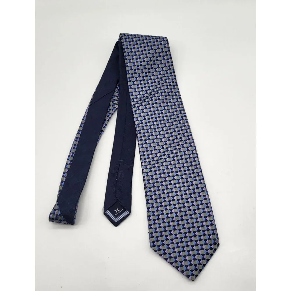 Tommy Hilfiger Men's Blue Geometric Print Neck Tie Silk Made in USA - Picture 3 of 7